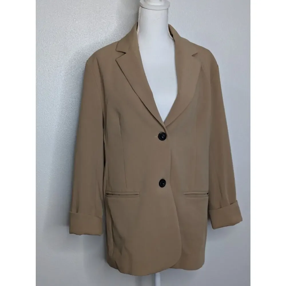 Ran 2 Oversized Tan Blazer / Suit Jacket Large Single Breasted - Picture 2 of 8